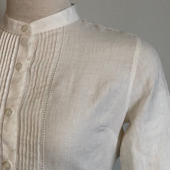 Like-New L.L. Bean White Linen Button-Down Top - Picture 5 of 15